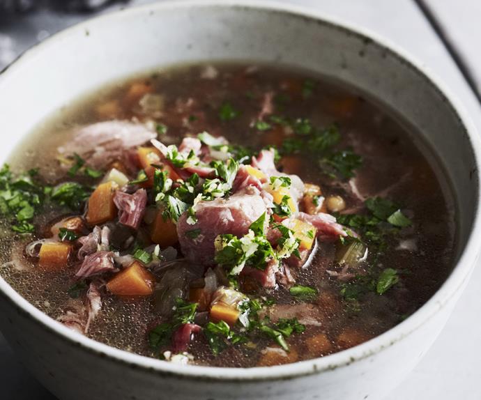 ham and green lentil soup with gremolata