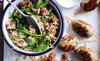 turkey koftas with fig and brown rice pilaf