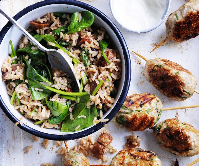 turkey koftas with fig and brown rice pilaf