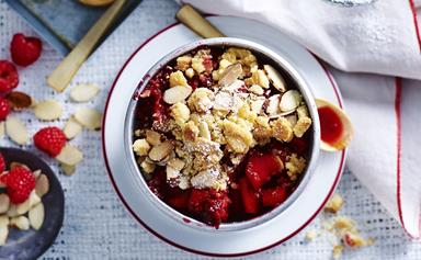 Apple and raspberry almond crumbles