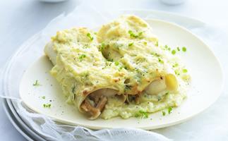 crab and scallop cannelloni with cauliflower puree