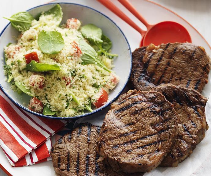 rib-eye steaks with couscous salad