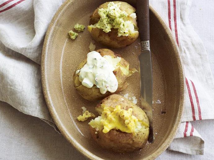 **[Baked potatoes three ways](https://www.womensweeklyfood.com.au/recipes/baked-potatoes-three-ways-10938|target="_blank")**