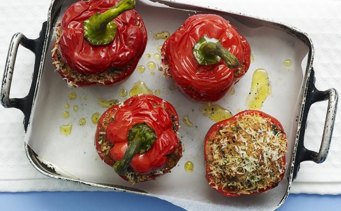 Mince and rice stuffed capsicums