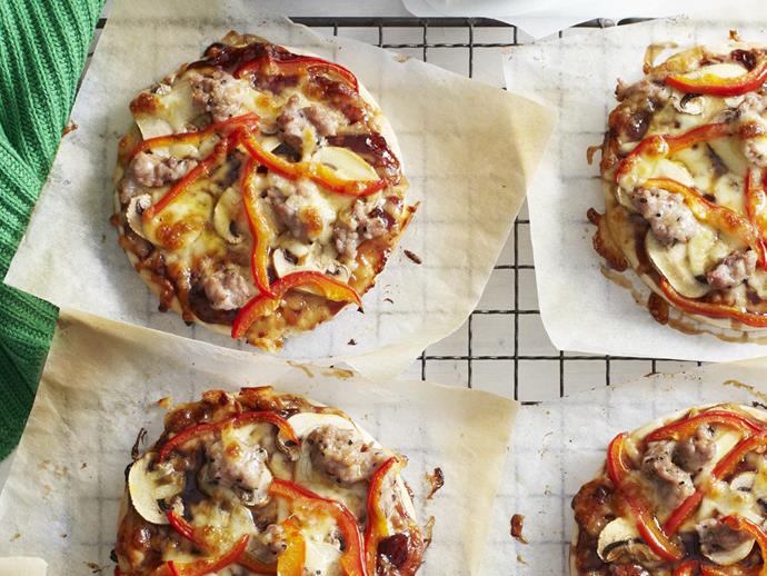 **[Sausage and mushroom pizzas](https://www.womensweeklyfood.com.au/recipes/sausage-and-mushroom-pizzas-4611|target="_blank")**