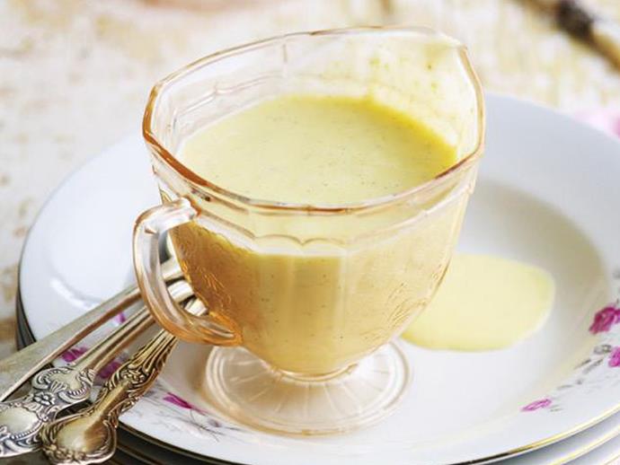 **[Crème anglaise](https://www.womensweeklyfood.com.au/recipes/creme-anglaise-11088|target="_blank")**

A light pouring custard perfumed with a split vanilla bean, crème anglaise is ideal paired with fruit pies and crumbles, or steamed puddings.