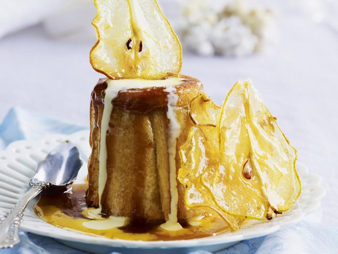 **Caramel pear bread puddings**
<br><br>
One without raisins! Enjoy a soft, moist pear bread with caramel and hints of cinnamon.
<br><br>
[Read the full recipe here.](http://www.foodtolove.com.au/recipes/caramel-pear-bread-puddings-22903|target="_blank"|rel="nofollow")