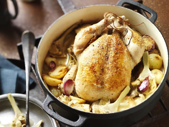 **[Chicken and artichoke pot roast](https://www.womensweeklyfood.com.au/recipes/chicken-and-artichoke-pot-roast-11144|target="_blank")**

Incredibly tender and deeply imbued with flavour, chicken pot roast is fabulous as a Sunday lunch special.