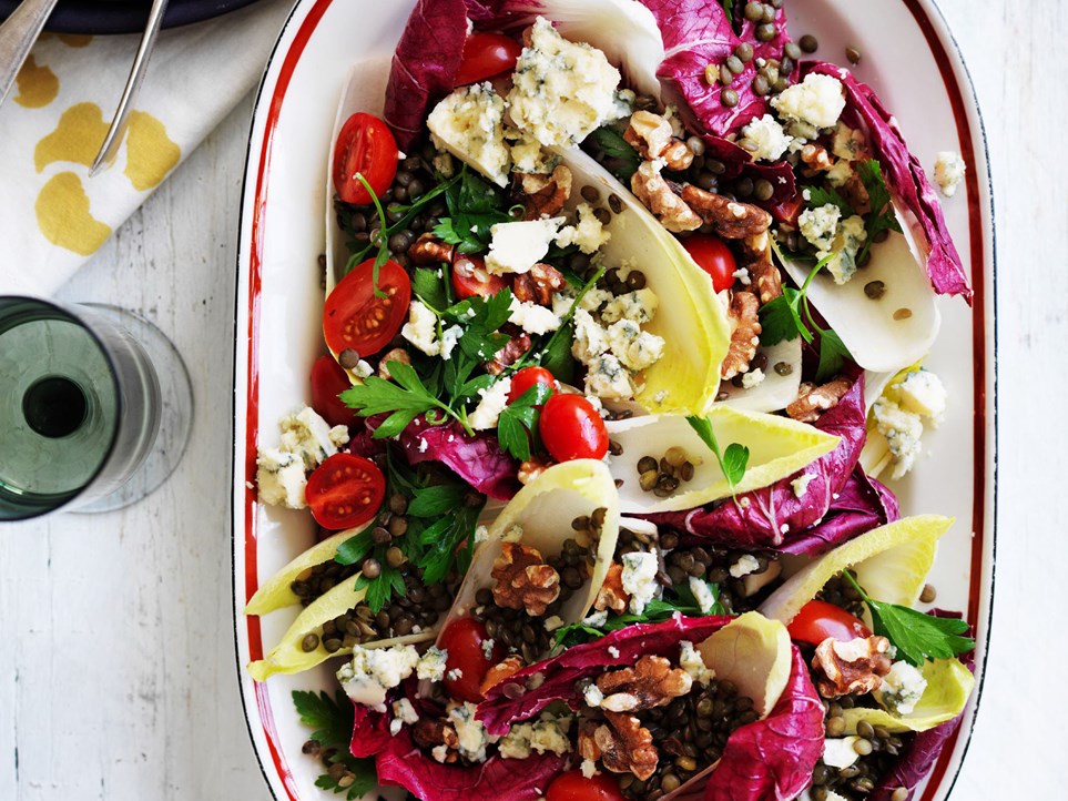The bright ingredients in this [lentil, gorgonzola and witlof salad](https://www.womensweeklyfood.com.au/recipes/lentil-gorgonzola-and-witlof-salad-10813|target="_blank") make it an eye-catching addition to your dinner table.