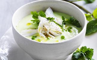 chilled avocado soup with crab