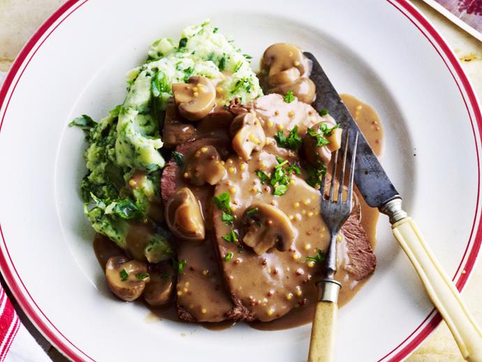 **[Braised beef with red wine and mushroom sauce](https://www.womensweeklyfood.com.au/recipes/braised-beef-with-red-wine-and-mushroom-sauce-10137|target="_blank")**