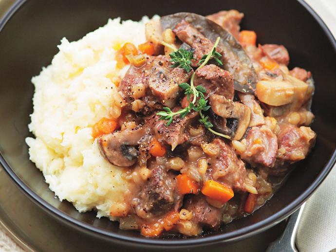 **[Beef, barley and mushroom stew with parsnip mash](https://www.womensweeklyfood.com.au/recipes/beef-barley-and-mushroom-stew-with-parsnip-mash-10154|target="_blank")**

Barley is a wonderful, healthy and tasty way to thicken a delicious soup or stew such as this one.