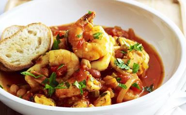 Seafood, bean and tomato stew