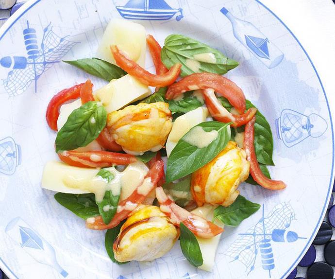 lobster with tomato, potato and basil salad