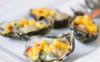 oysters with mango and chilli