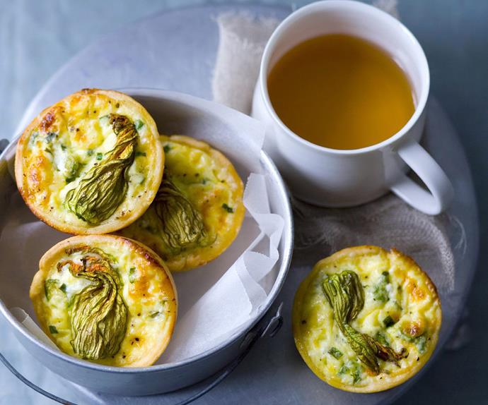 goats cheese and zucchini flower quiches