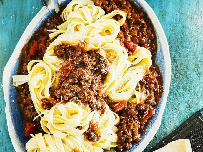 **[Fettuccine bolognese](https://www.womensweeklyfood.com.au/recipes/fettuccine-bolognese-9684|target="_blank")**

Serve up this hearty and authentic meal of pasta with bolognese sauce for your next family meal. Full of hearty, meaty goodness, it's always a crowd pleaser.