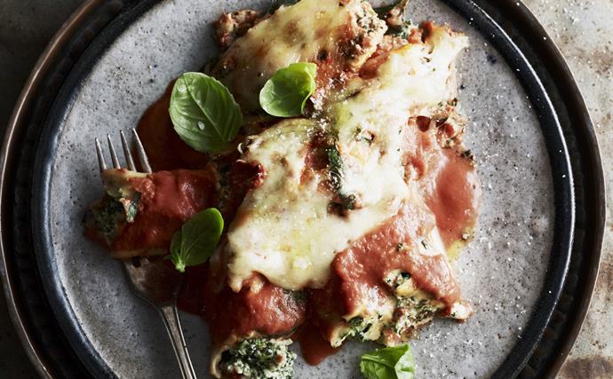 spinach and three cheese cannelloni