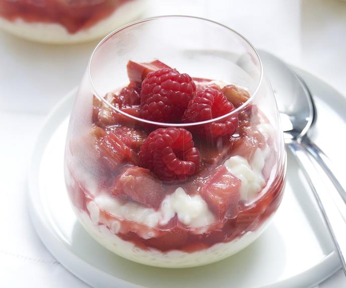 creamed rice with rhubarb and raspberries