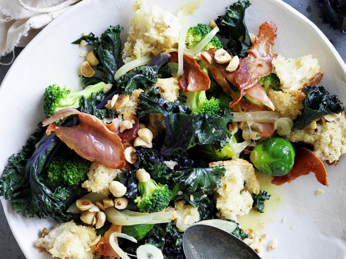 A healthy and [warming winter vegetable sauté](https://www.womensweeklyfood.com.au/recipes/winter-vegetable-saute-with-prosciutto-and-hazelnuts-9358|target="_blank") with prosciutto and hazelnuts.