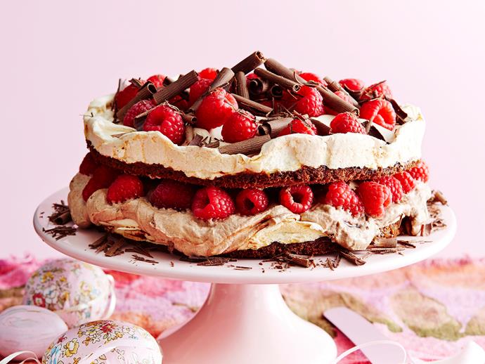 **[Choc-raspberry meringue gateau](https://www.womensweeklyfood.com.au/recipes/choc-raspberry-meringue-gateau-6707|target="_blank")** You'll be sure to impress guests with this multi-layered gateau. Fresh raspberries, cream and chocolate meringue piled together and sprinkled with chocolate curls. Yum.