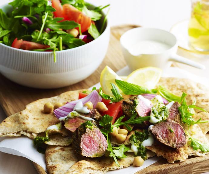 chermoulla lamb with chickpea salad