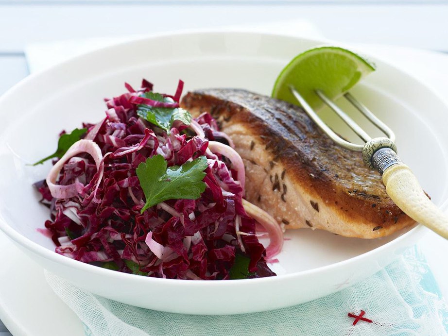 **[Beetroot and fennel salad with caraway salmon](https://www.womensweeklyfood.com.au/recipes/beetroot-and-fennel-salad-with-caraway-salmon-15180|target="_blank")**

Paper-thin slices of raw beetroot and fennel are a perfect match for tender, flaky salmon in this healthy dish.