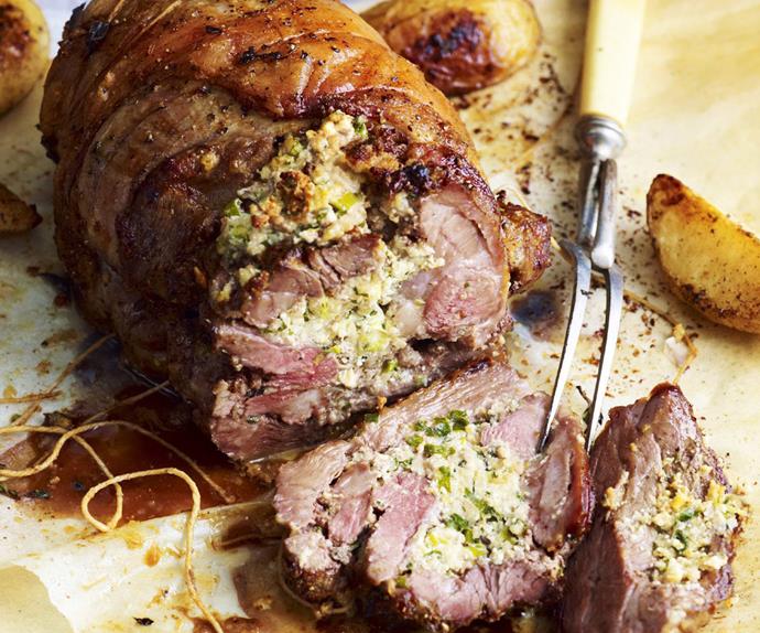 Seasoned rolled lamb shoulder with fetta and mint