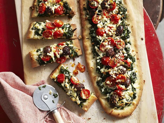 **[Haloumi, spinach and tomato party pizzas](https://www.womensweeklyfood.com.au/recipes/haloumi-spinach-and-tomato-party-pizzas-9217|target="_blank")**

Crispy haloumi, spinach and tomato party pizzas that are great for sharing with family and friends.