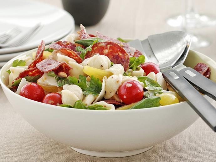 **[Warm salami and tomato pasta salad](https://www.womensweeklyfood.com.au/recipes/warm-salami-and-tomato-pasta-salad-8873|target="_blank")**