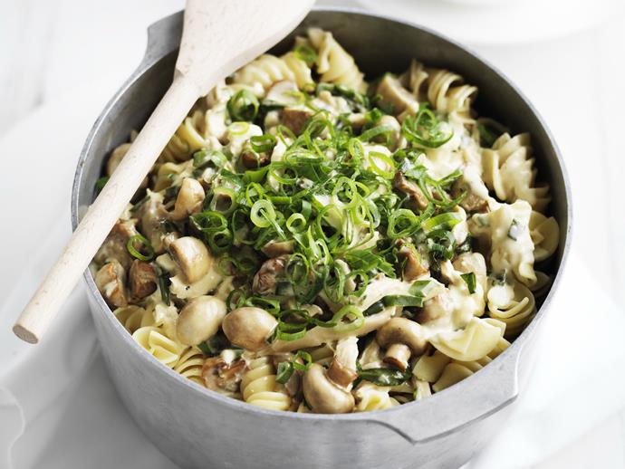 **[Chicken and mushroom pasta](http://www.womensweeklyfood.com.au/recipes/chicken-and-mushroom-pasta-15235|target="_blank"):** This creamy chicken and mushroom pasta is given something extra special when topped with feta and freshly sliced spring onions. It can be on the dinner table in under half an hour which makes it an ideal midweek meal.