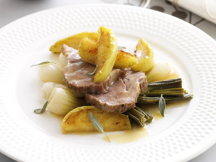 **[Pot roast pork with apple and sage](https://www.womensweeklyfood.com.au/recipes/pot-roast-pork-with-apple-and-sage-8625|target="_blank")**

Sweet chunks of apple, whole spring onions and sage add complex flavour to this slow-cooked pork neck pot roast.