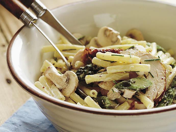 A great way to use up left-over cooked pasta, this [chicken and asparagus pasta salad](https://www.womensweeklyfood.com.au/recipes/chicken-and-asparagus-pasta-salad-14432|target="_blank") is simple, tasty and quick to make. You can use most pasta varieties.