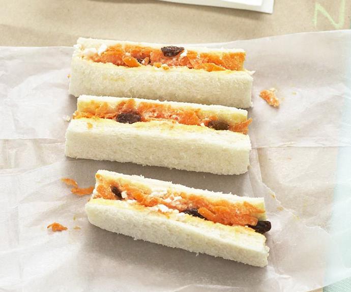 carrot, sultana and cottage cheese sandwich