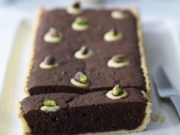 **[Chocolate pistachio tart](https://www.womensweeklyfood.com.au/recipes/chocolate-pistachio-tart-14117|target="_blank")**

Rich and very chocolatey, the ground pistachios give this stylish tart a dense, moist texture.