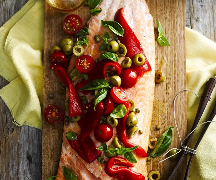 BARBECUED SALMON withCapsicumandOliveSalsa
