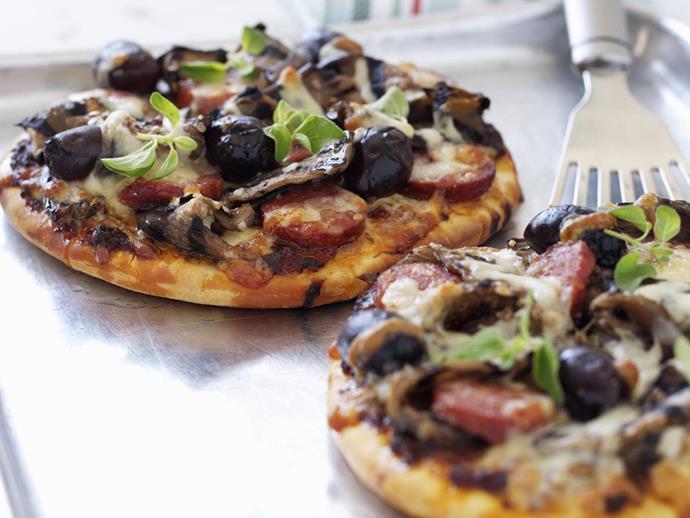 **[Roasted eggplant and chorizo pizza](https://www.womensweeklyfood.com.au/recipes/roasted-eggplant-and-chorizo-pizza-13443|target="_blank")**

For a quick, satisfying dinner, try these easy, cheesy pizzas topped with chargrilled eggplant, pesto, olives and smoky chorizo.