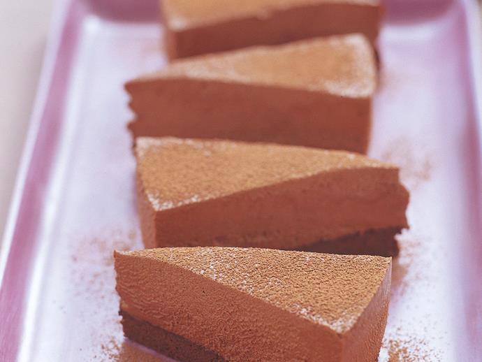 [Irish cream and dark chocolate mousse cake](http://www.womensweeklyfood.com.au/recipes/irish-cream-and-dark-chocolate-mousse-cake-23886|target="_blank")