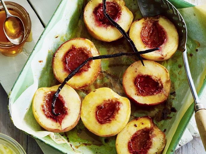 **[Roasted peaches with vanilla and honey](https://www.womensweeklyfood.com.au/recipes/roasted-peaches-with-vanilla-and-honey-9497|target="_blank")**

Roasting stone fruit intensifies their flavour, as well as softening the flesh. These roasted peaches are doubly fragrant thanks to the honey and vanilla pods.