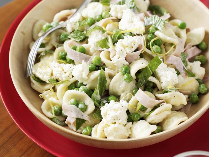 **[Warm pasta, pea and ricotta salad](https://www.womensweeklyfood.com.au/recipes/warm-pasta-pea-and-ricotta-salad-8964|target="_blank")**