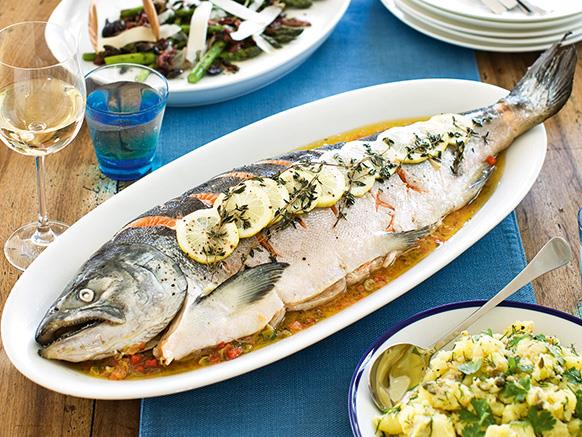 Whole baked salmon in parcel recipe