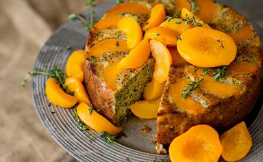 Peach, thyme and poppy seed cake
