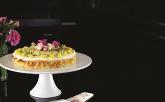 Lemon almond cake with rose, pistachios and Turkish delight