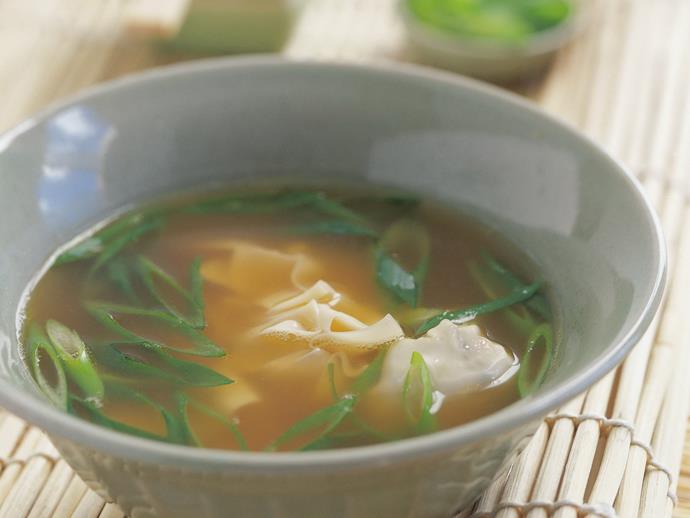 **[Pork and water chestnut wonton soup](https://www.womensweeklyfood.com.au/recipes/pork-and-water-chestnut-wonton-soup-6470|target="_blank")**

Tasty wontons in a light, savoury broth make for a perfect lunch or light dinner. This is one of those magic meals that makes you feel like a better person just for eating it.