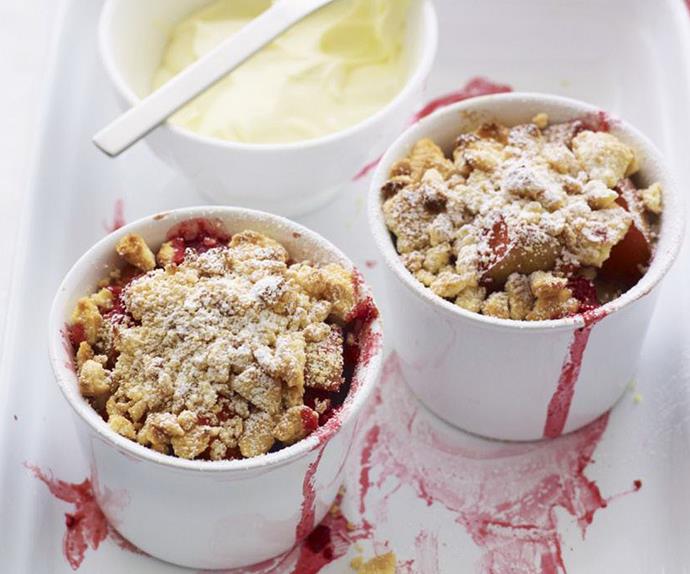 Apple and raspberry crumbles