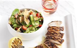 Barbecued chicken with minted tomato salad