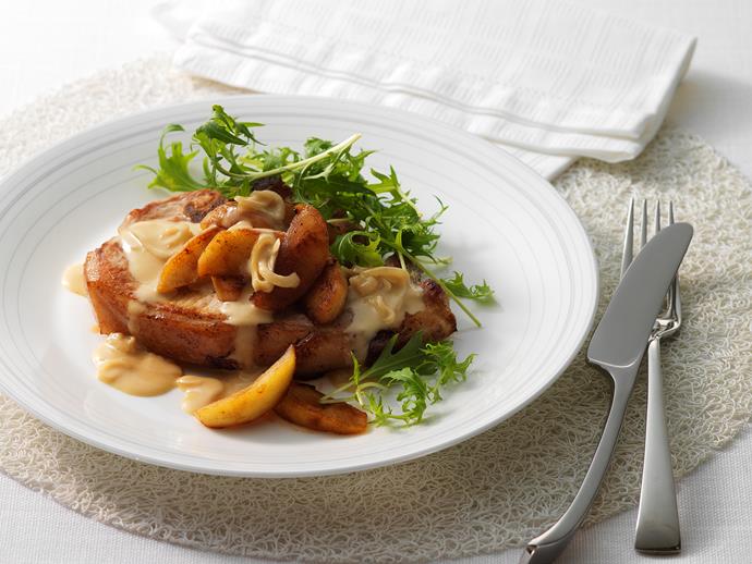 **[Pork chops with apples and calvados](https://www.womensweeklyfood.com.au/recipes/pork-chops-with-apples-and-calvados-28624|target="_blank")**

A gourmet twist on the classic pork chops with apple sauce.