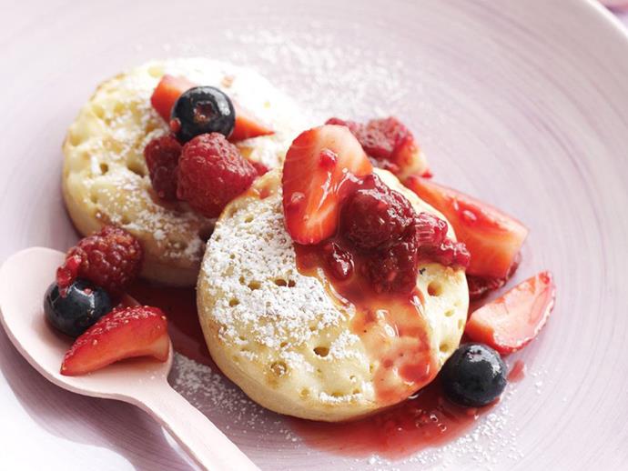 Freshly made real crumpets are a world away from the store-bought variety. These [crumpets with berry compote](https://www.womensweeklyfood.com.au/recipes/crumpets-with-berry-compote-12333|target="_blank") are a fabulous brunch or afternoon treat.
