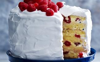 Frosted raspberry and passionfruit layer cake