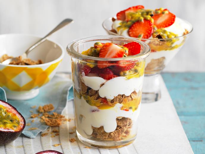**[Strawberry and passionfruit breakfast trifle](https://www.womensweeklyfood.com.au/recipes/strawberry-and-passionfruit-breakfast-trifle-13582|target="_blank")**

This beautiful sweet breakfast trifle combines fresh fruit, yoghurt and whole grains to prove that eating healthy can be delicious.